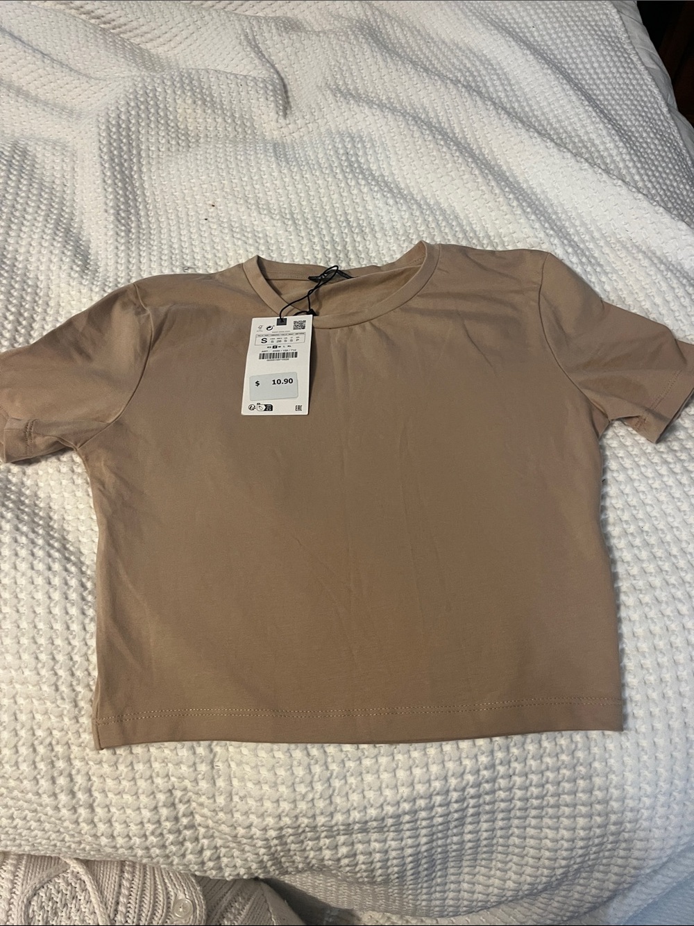 Zara Short Sleeve Crewneck cropped Tee - Taupe